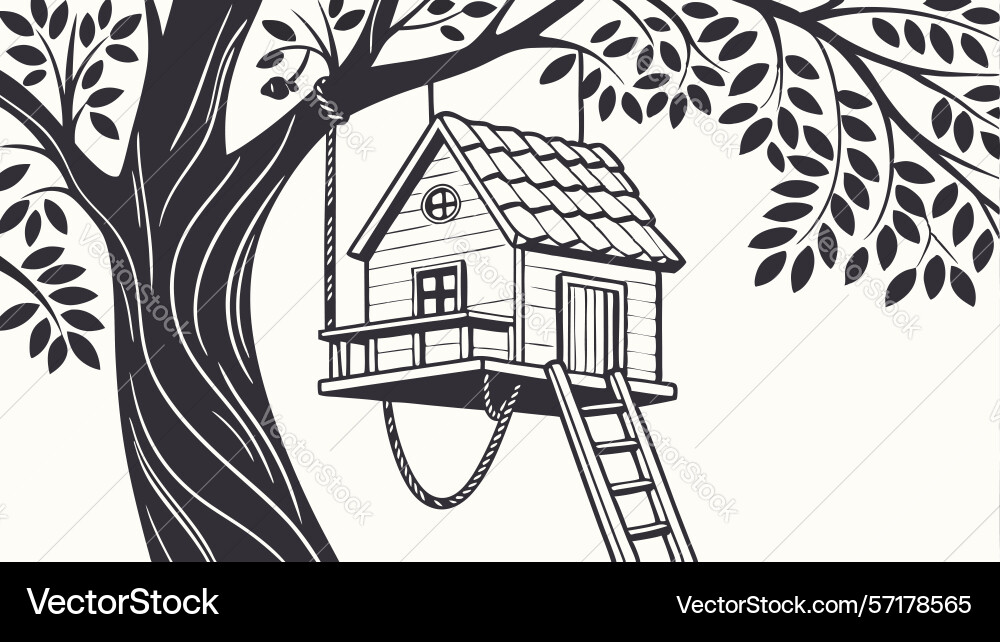 Classic treehouse in lush tree design generative vector image