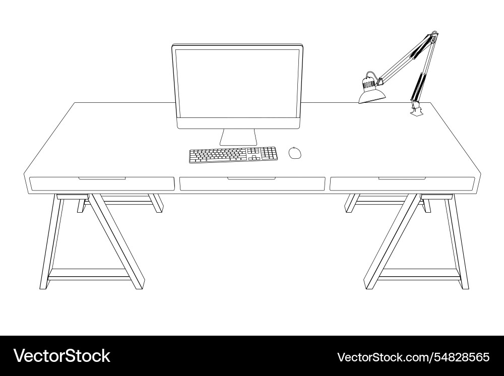 Contour of the workplace with a computer Contour of the workplace with a computer vector image