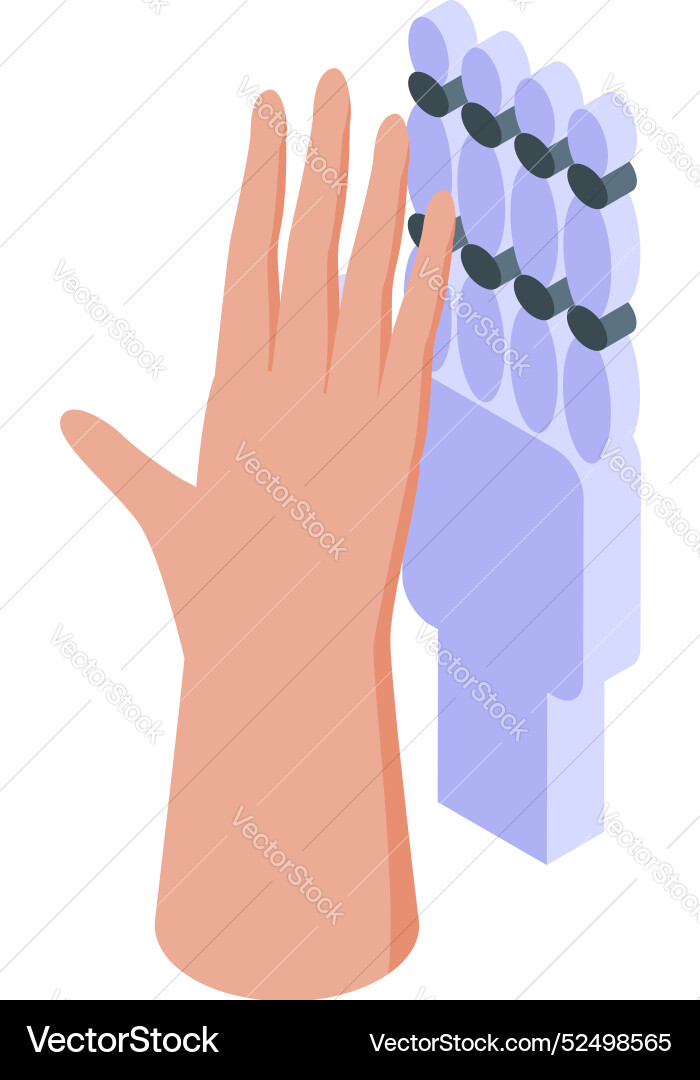 Engineer touching bionic hand with artificial Engineer touching bionic hand with artificial vector image