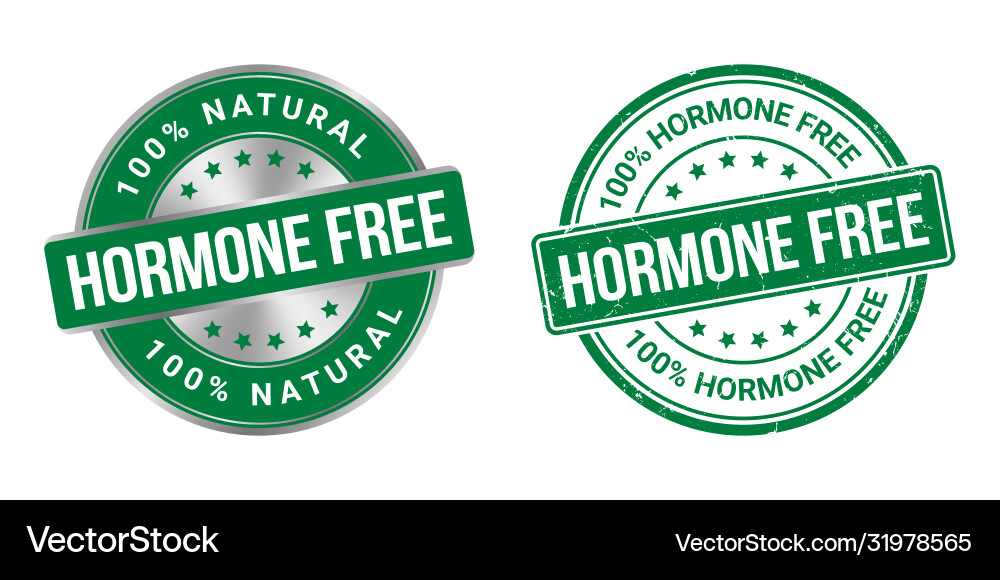 Grunge Stempel und silberne Label Hormone frei Grunge Stempel und silberne Label Hormone frei vektorbild