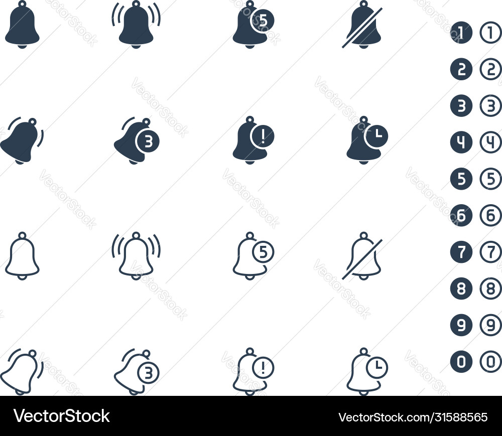 Notification bells icon set in glyph and outline Vector Image
