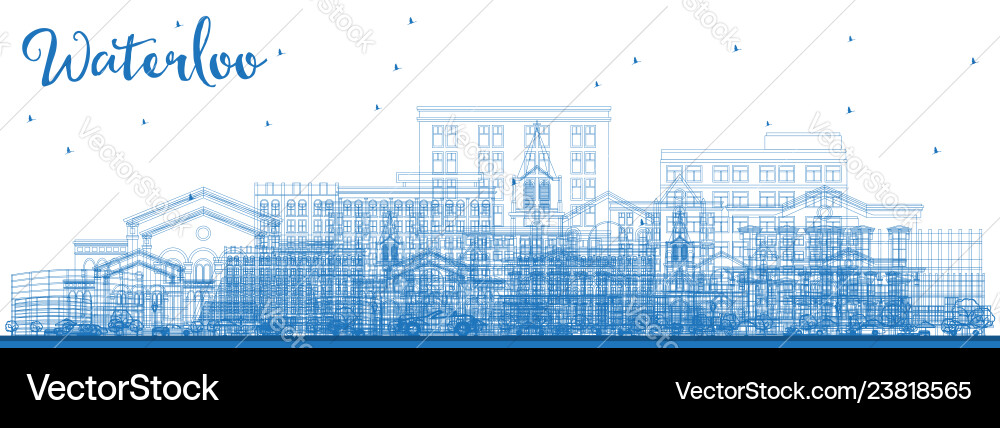 Outline waterloo iowa skyline with blue buildings Outline waterloo iowa skyline with blue buildings vector image