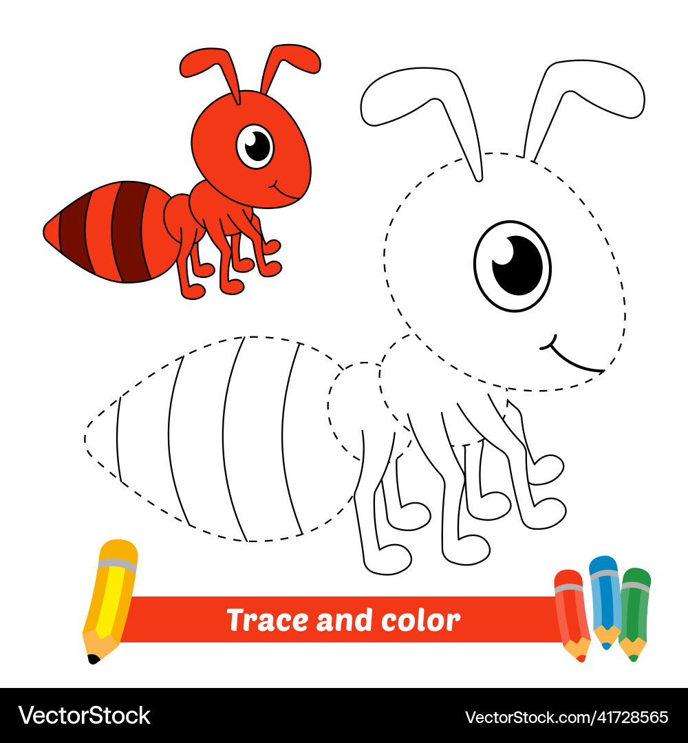 Trace and color for kids ant Royalty Free Vector Image trace-and-color-for-kids-ant-royalty-free-vector-image