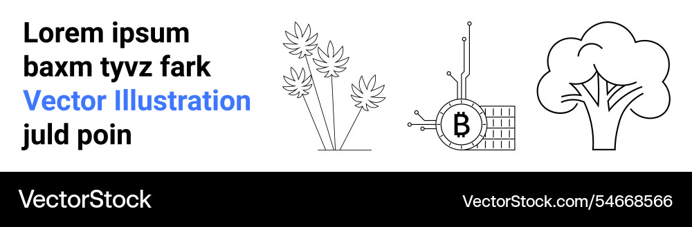 Abstract elements plants bitcoin tech and tree Abstract elements plants bitcoin tech and tree vector image