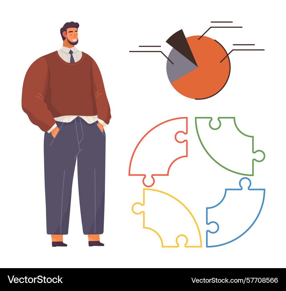 Confident professional analyzing data with pie Vector Image