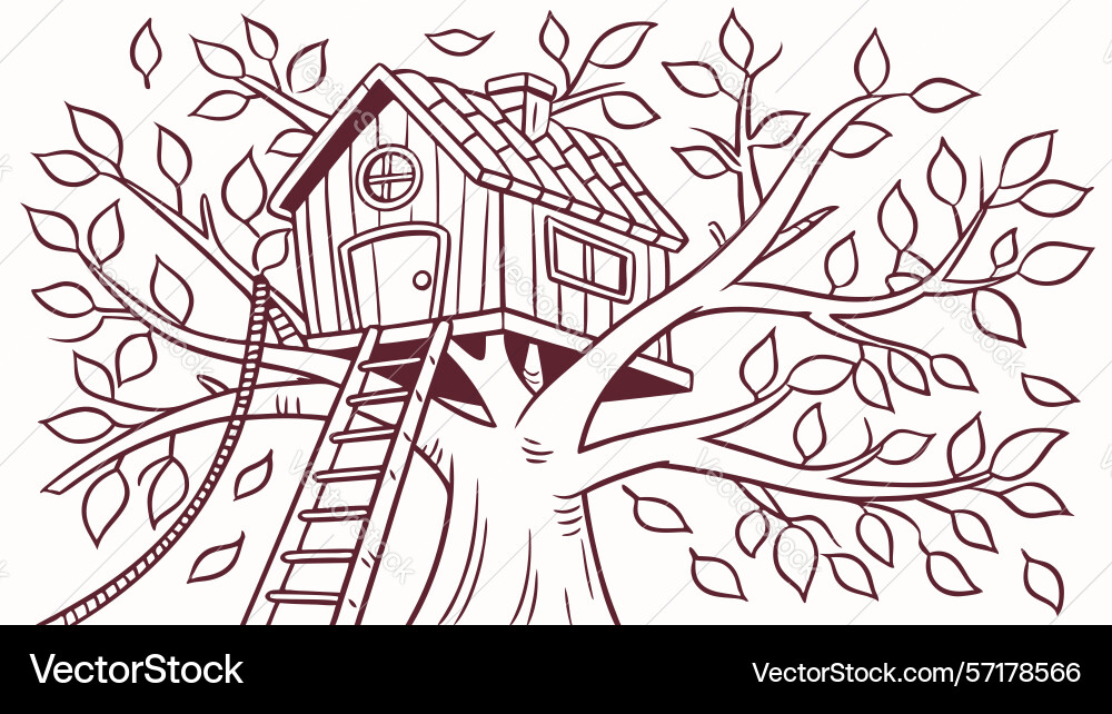 Detailed treehouse sketch art design generative Vector Image
