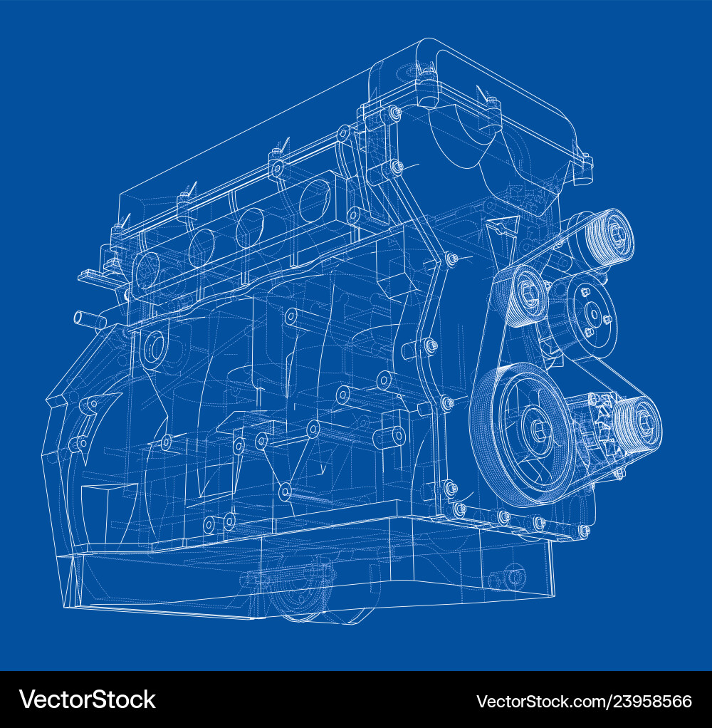 Engine sketch rendering of 3d vector image