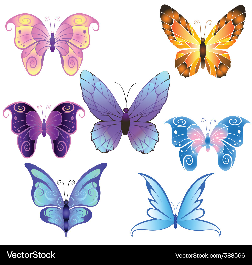Seven Stylized Butterflies vector image