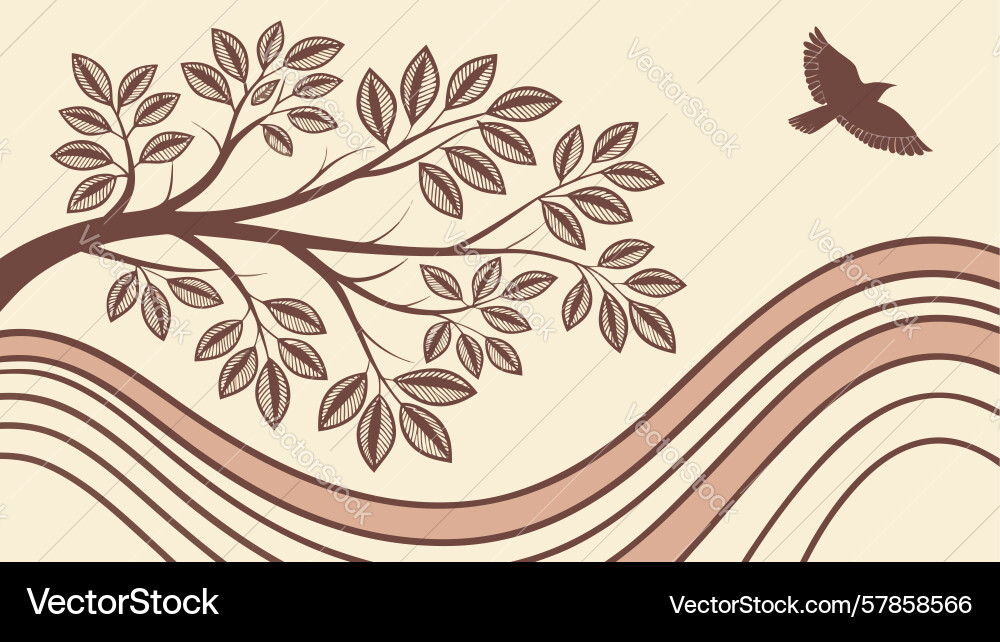 Stylized bird on branch with flowing lines design Vector Image