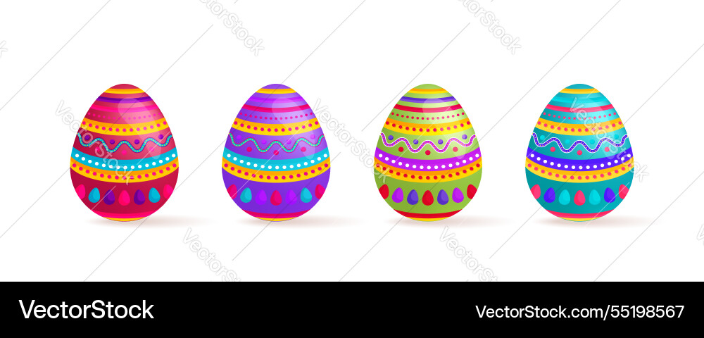 A row of four colorful easter eggs with different A row of four colorful easter eggs with different vector image