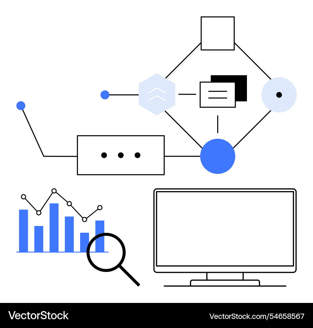 Digital workflow diagram with computer data Digital workflow diagram with computer data vector image