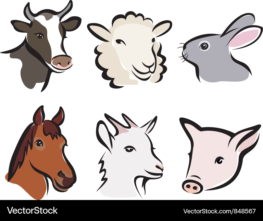 Farm Animal Head Icons Set Vector Image