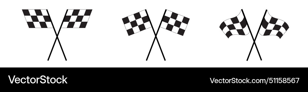 Set of crossed race flags with checkered black Set of crossed race flags with checkered black vector image
