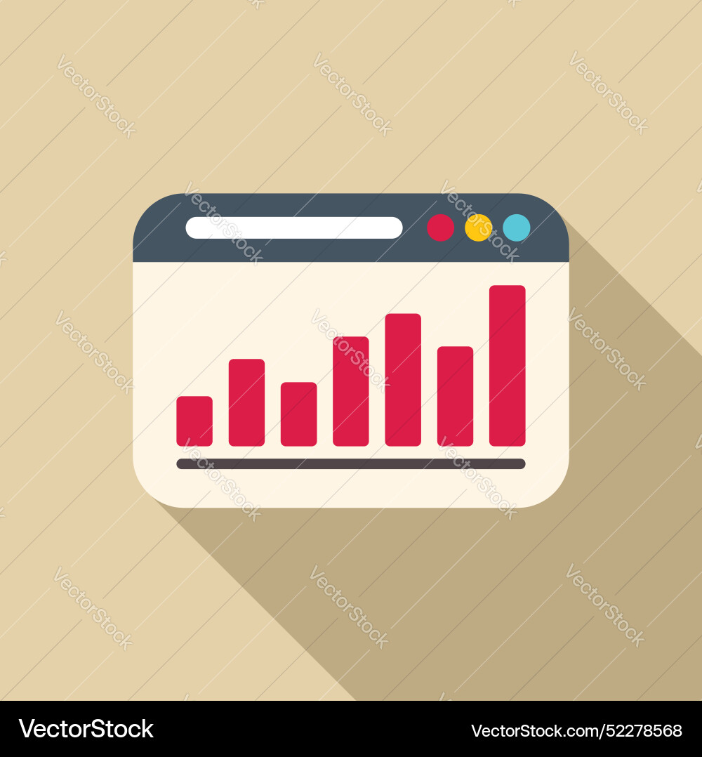Browser window displaying a growing bar chart Browser window displaying a growing bar chart vector image