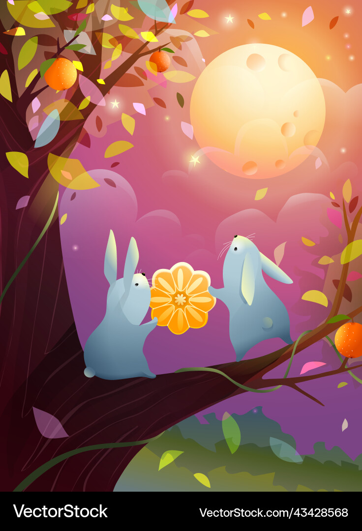 Chuseok oder Mitte Herbstfest mit Hase und Mond Chuseok oder Mitte Herbstfest mit Hase und Mond vektorbild
