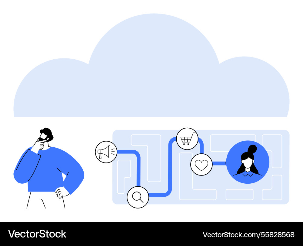 Decision-making process visualization with user Decision-making process visualization with user Vector Image
