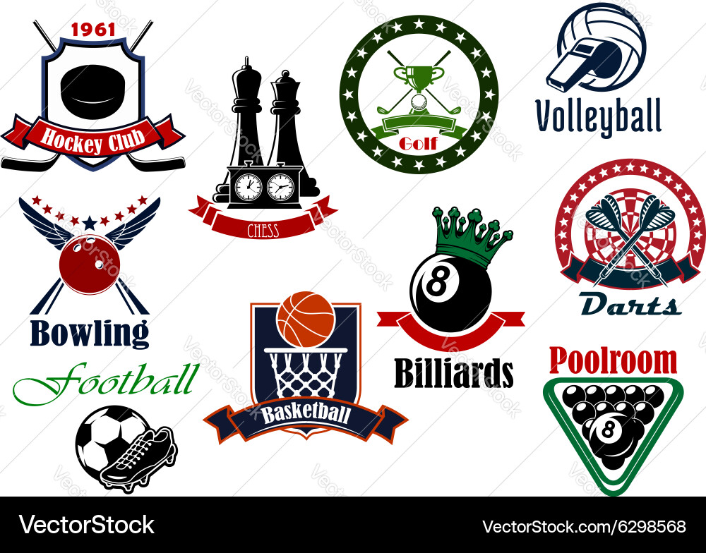 Heraldic sport icons with game items vector image