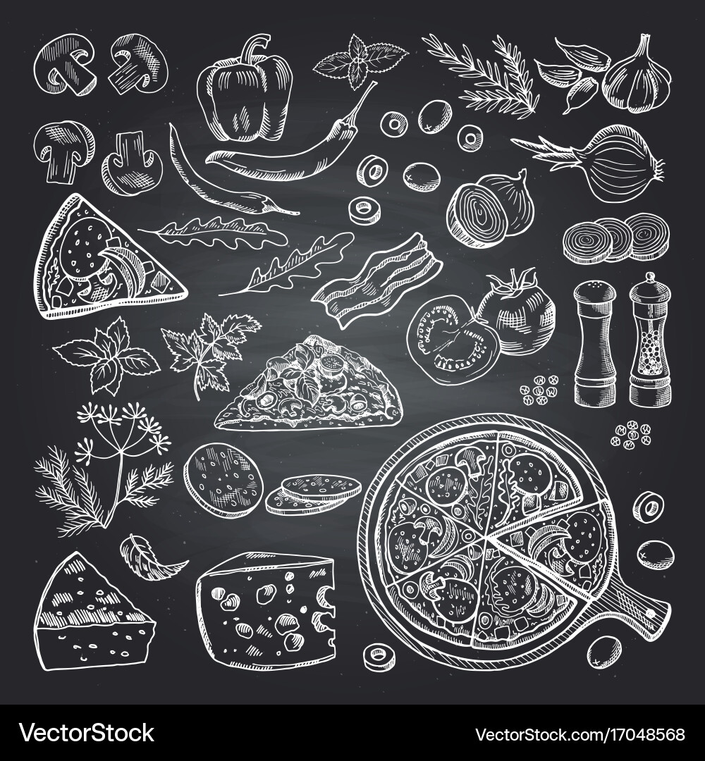 Pizza Ingredients on Chalkboard Vector Image