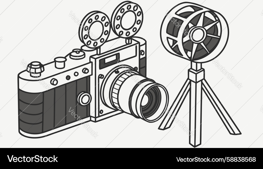 Retro movie camera on tripod design generative ai Vector Image