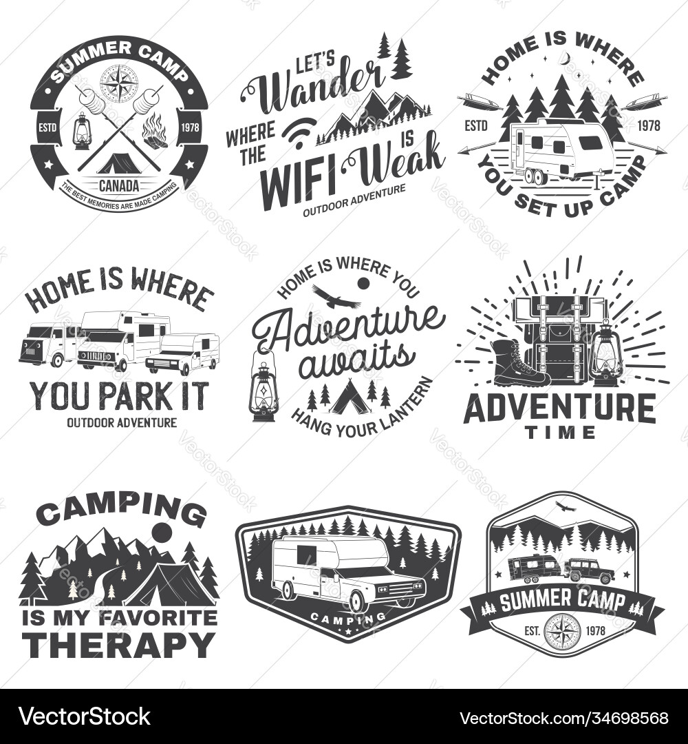 Set camping badges patches quote Set camping badges patches quote vector image