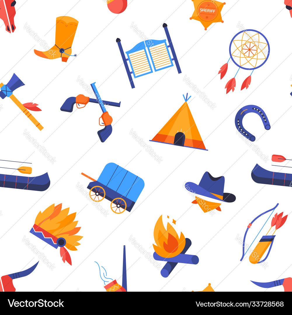 Wild west - colorful flat design style pattern Wild west - colorful flat design style pattern vector image