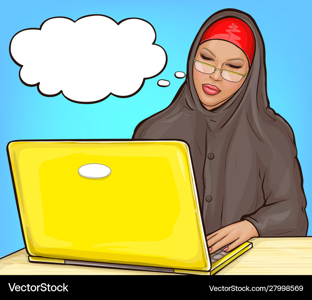 Arabic woman in hijab with laptop Arabic woman in hijab with laptop vector image