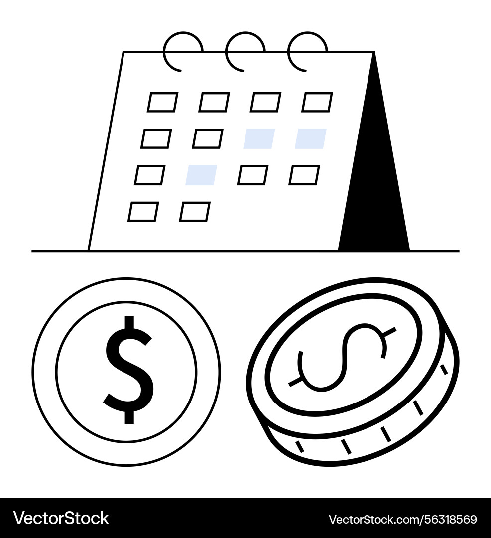 Calendar with dollar coin and stack Royalty Free Vector