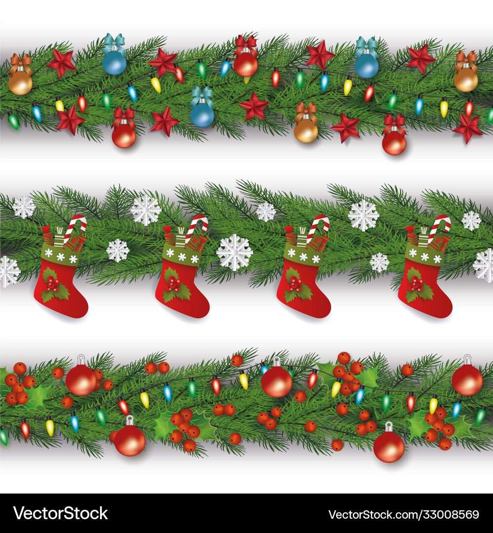 Christmas border element set - green decorated fir – Royalty-Free Vector |  VectorStock, image size:1000x1080