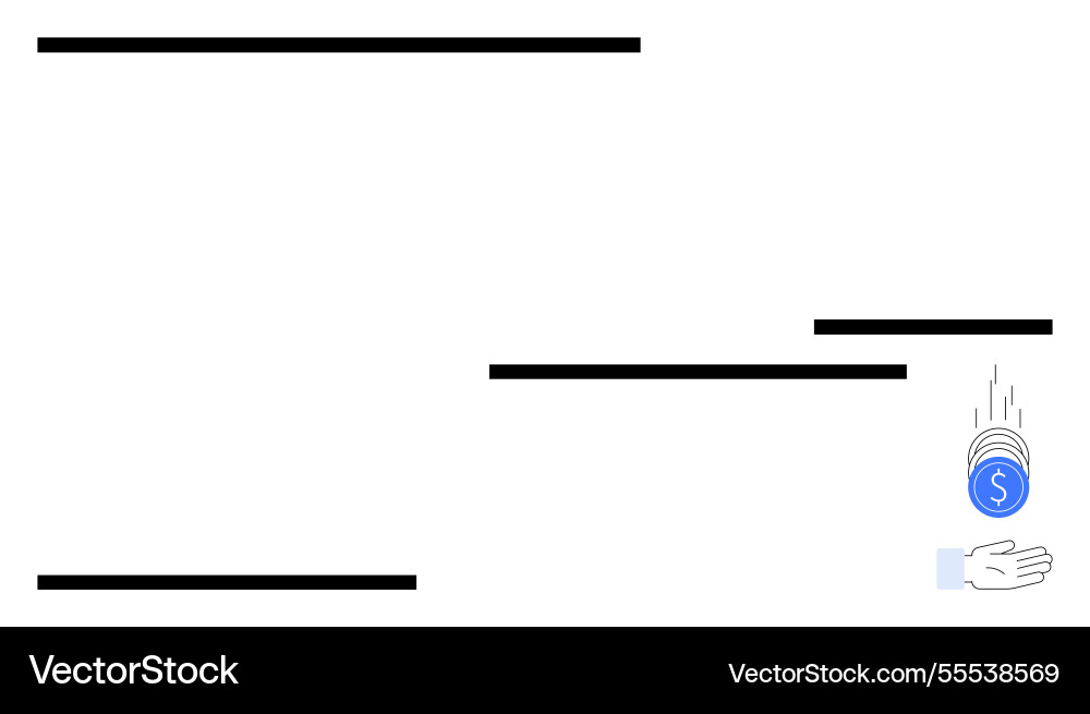Coin dropping towards an open hand with horizontal Coin dropping towards an open hand with horizontal Vector Image