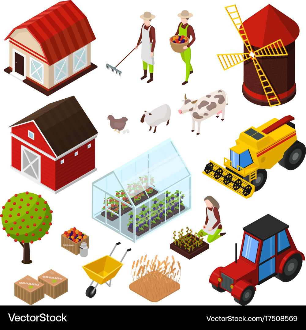 Farm isometric elements set Royalty Free Vector Image