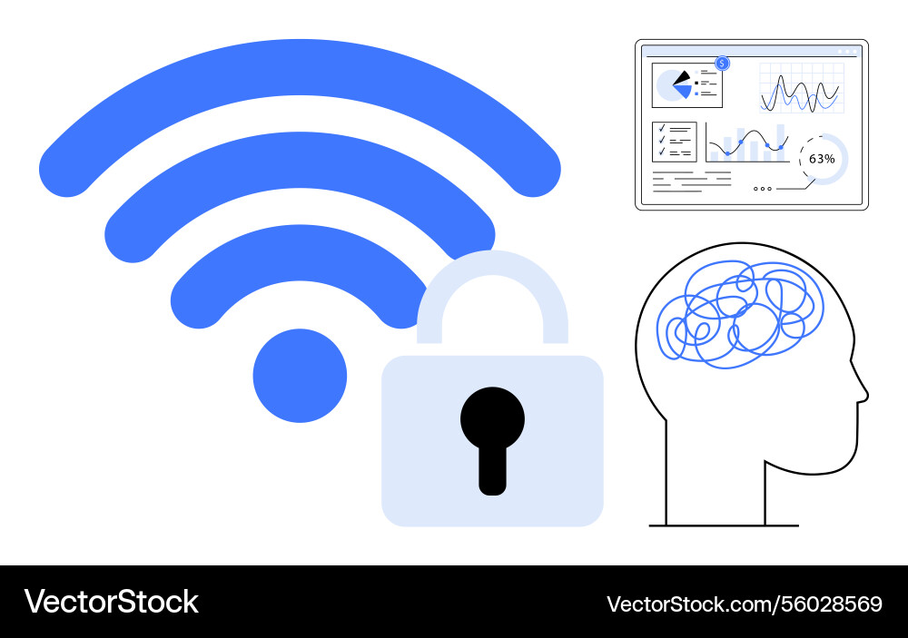 Wireless network security represented by a lock Wireless network security represented by a lock Vector Image