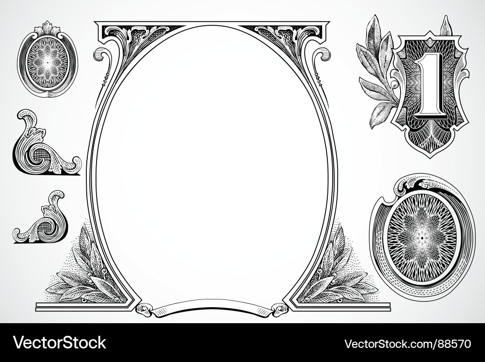 Elegant Money & Scroll Elements Vector Image