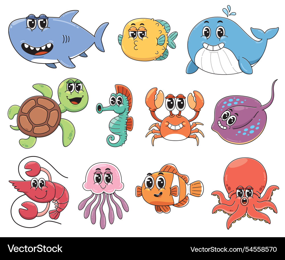 Sea animals Royalty Free Vector Image - VectorStock