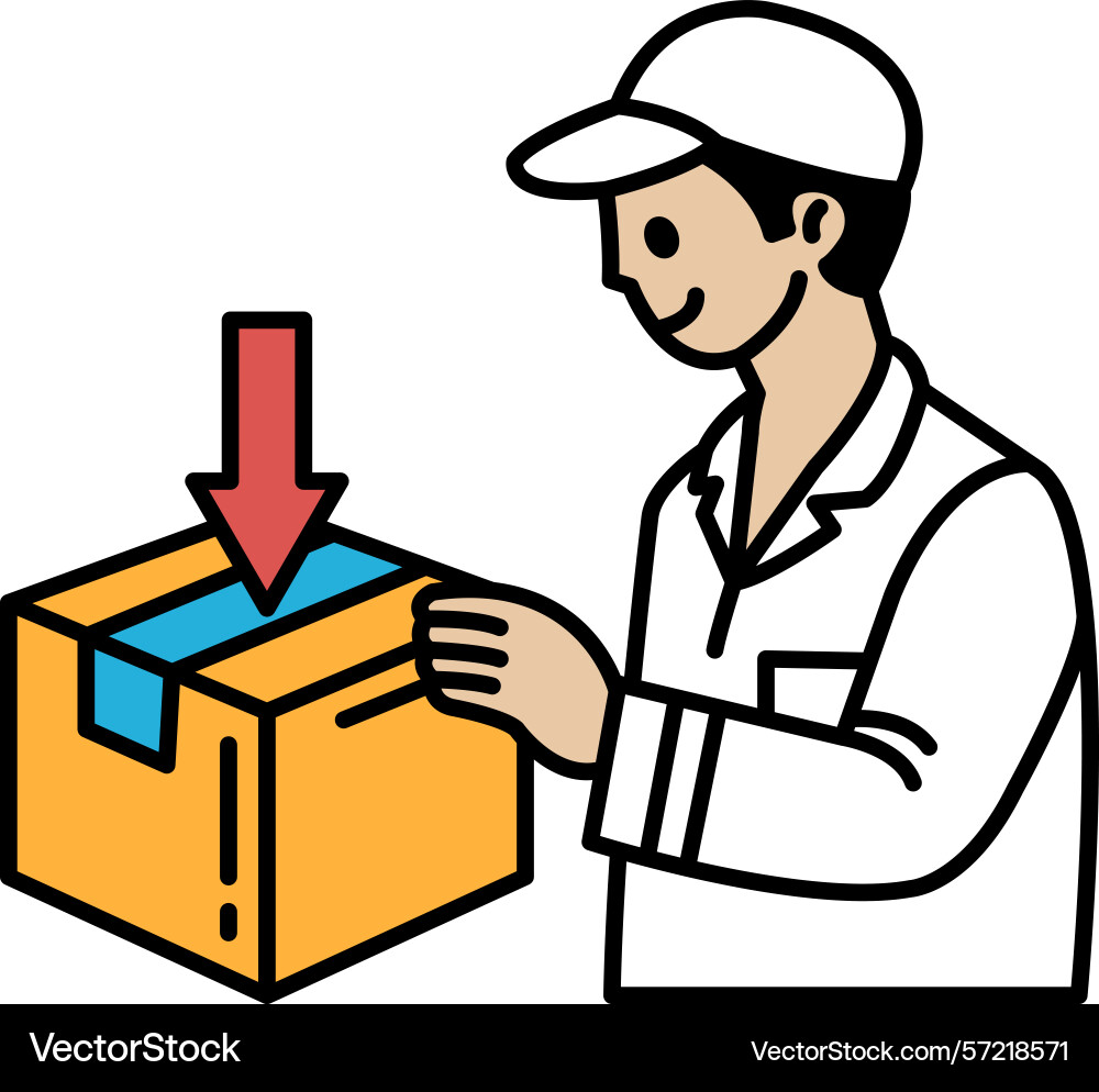 A man is opening box with red arrow pointing A man is opening box with red arrow pointing vector image