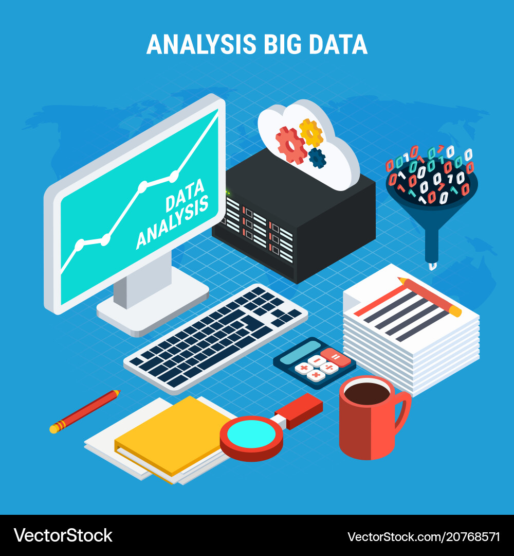 Big Data Analysis Isometric Concept vector image