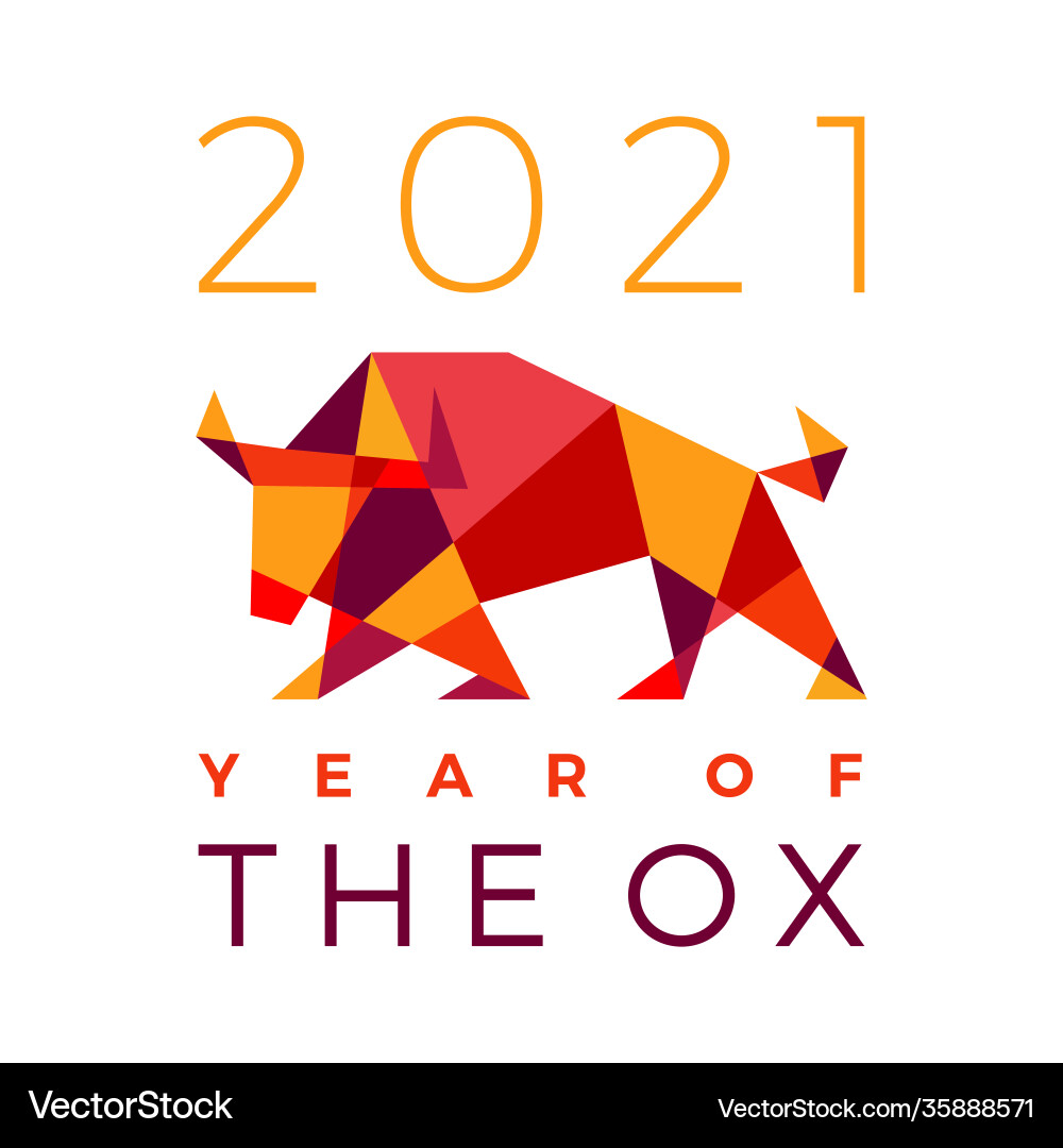 Chinese new year 2021 ox bull geometric polygonal Chinese new year 2021 ox bull geometric polygonal vector image