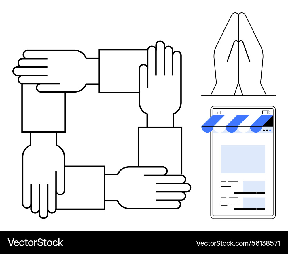 Collaboration through linked hands mobile Collaboration through linked hands mobile Vector Image