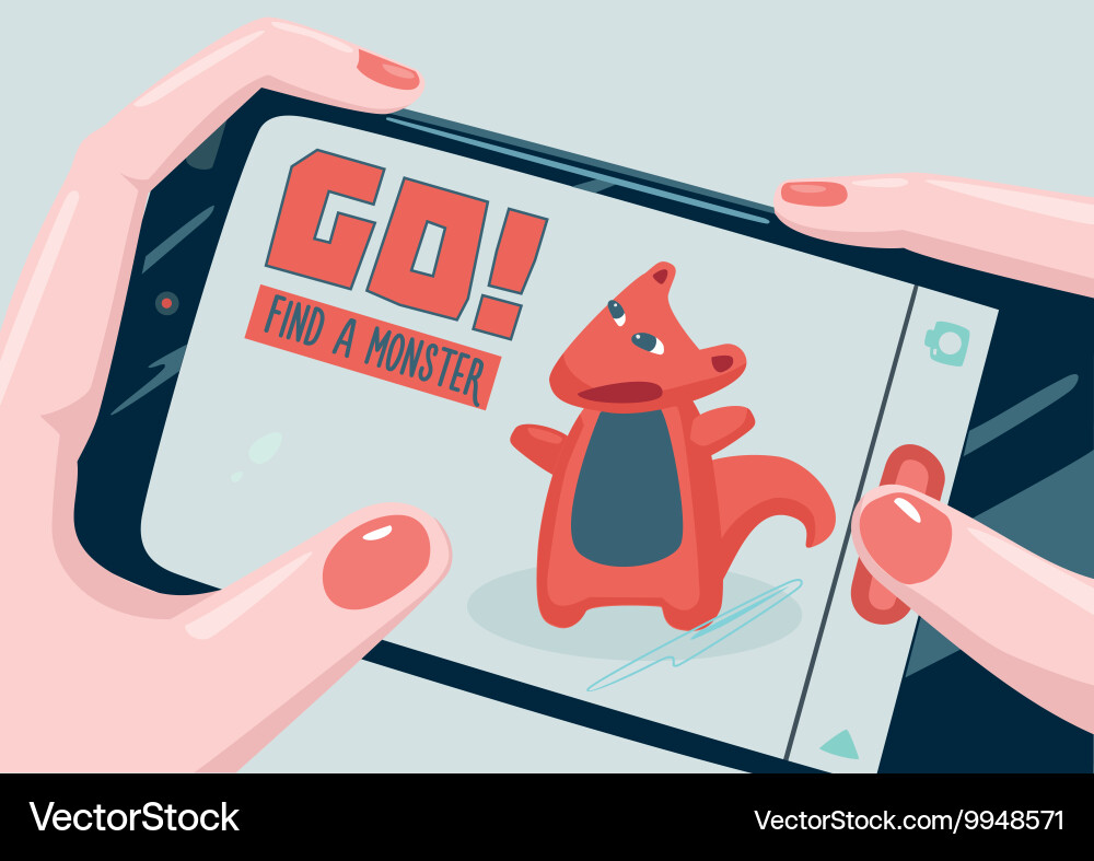 Go find a monster with phone mobile game vector image