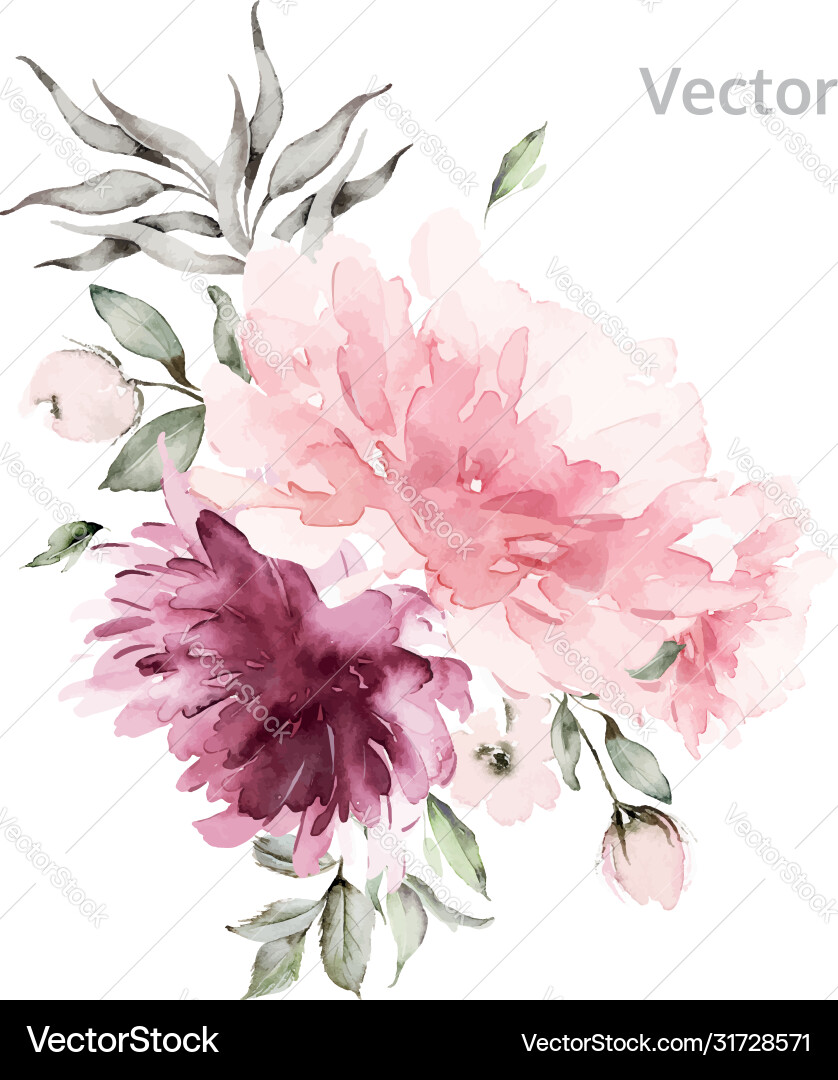 Watercolor greeting card flowers vector image