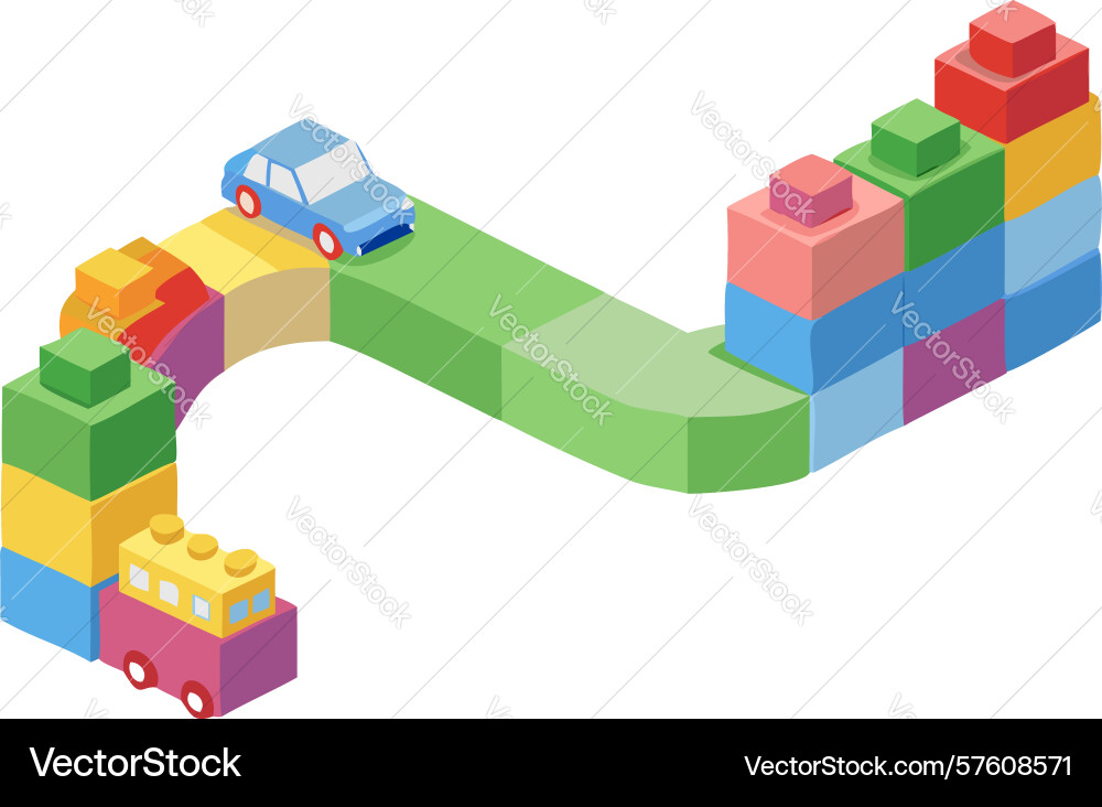 Winding path of colorful building blocks design vector image