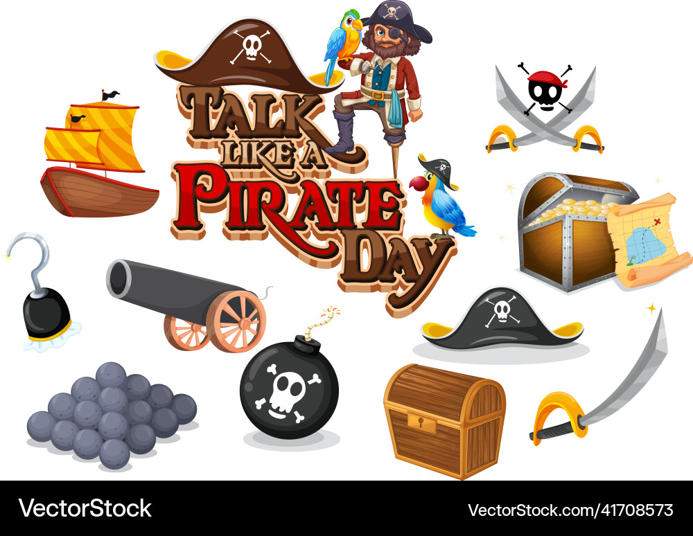 Set of pirate cartoon characters and objects Set of pirate cartoon characters and objects vector image