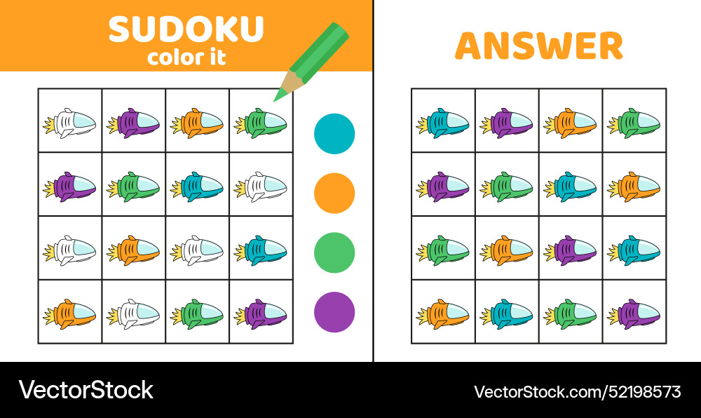 Sudoku with spaceship coloring vector image