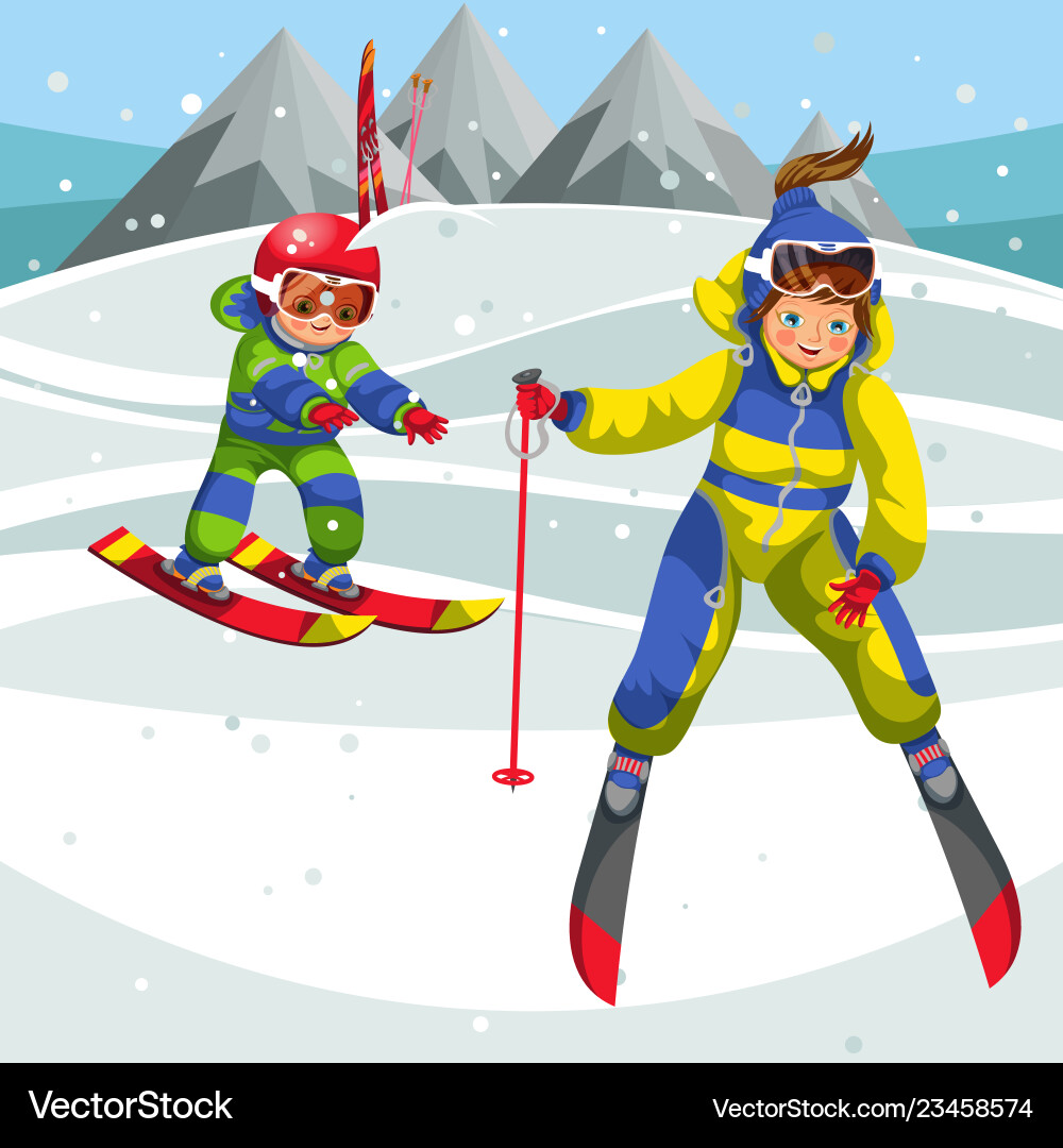 Cartoon child repeating actions after instructor Cartoon child repeating actions after instructor Vector Image