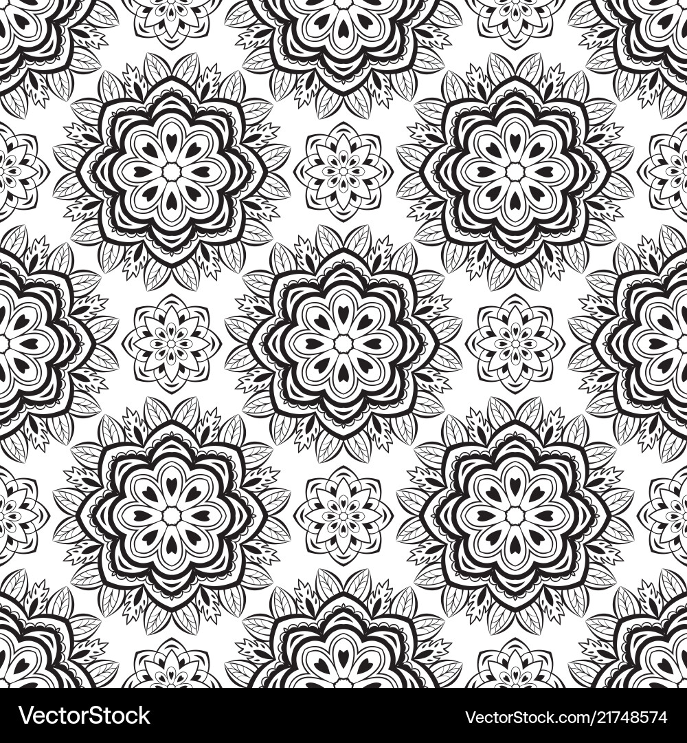 Floral black and white pattern vector image