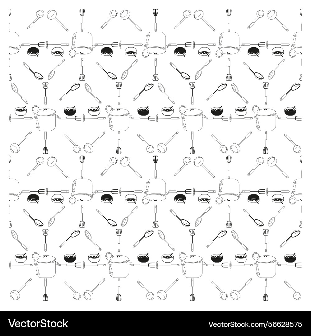Kitchen objects pattern cooking pot elements soup Vector Image