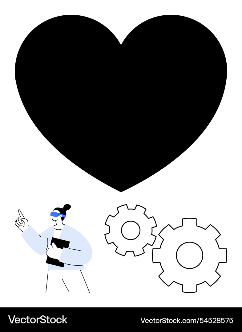 Lady pointing up with two gears beneath a large Vector Image