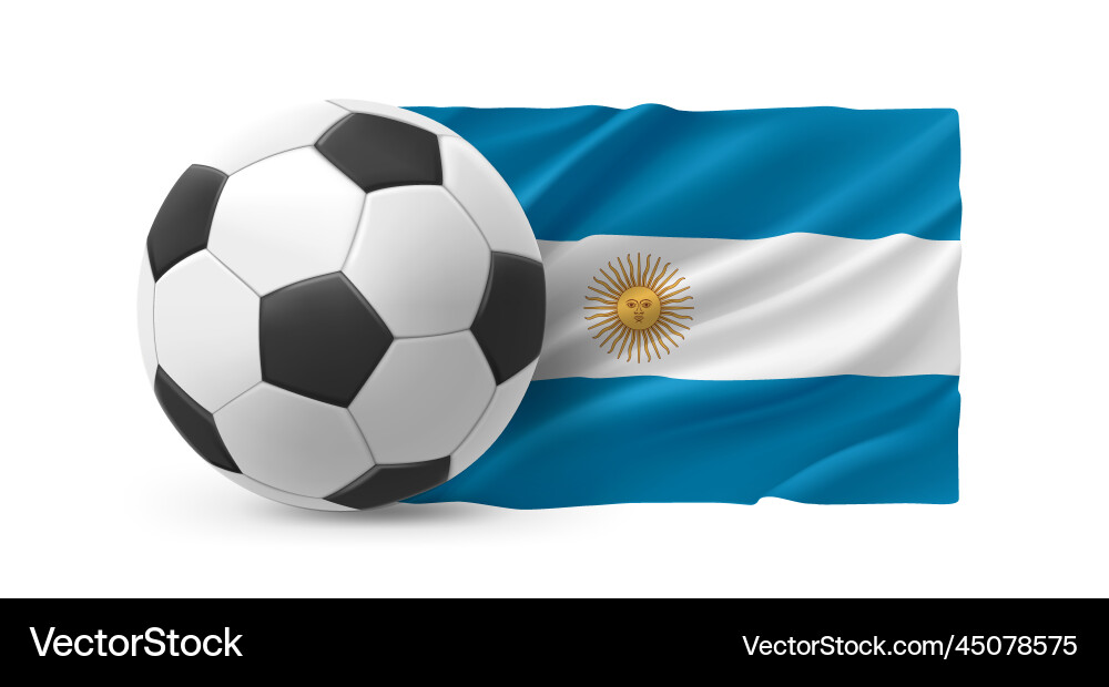Realistic leather soccer ball with flag Realistic leather soccer ball with flag vector image