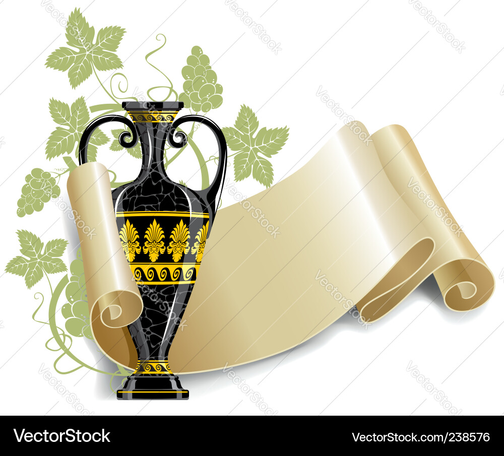 Ancient Grapes & Scroll vector image