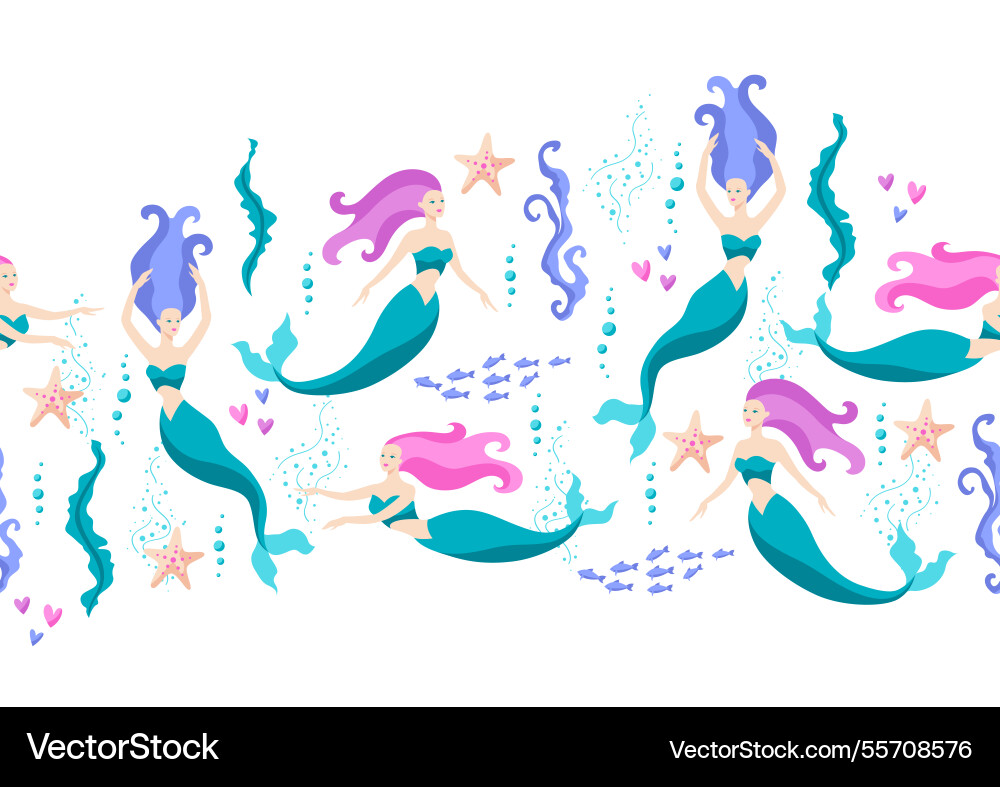 Seamless pattern with mermaids image Seamless pattern with mermaids image Vector Image