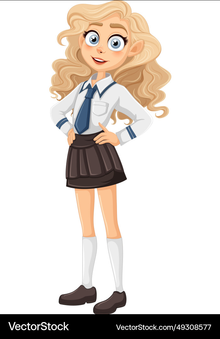 Beautiful teen girl in high school uniform cartoon vector image